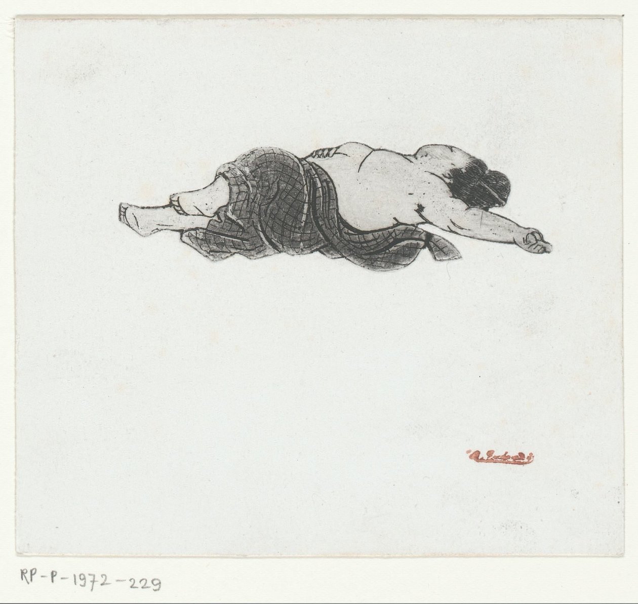 Fekvő meztelen mellkasú japán nő alkotó: Henri Charles Guérard (attributed to)