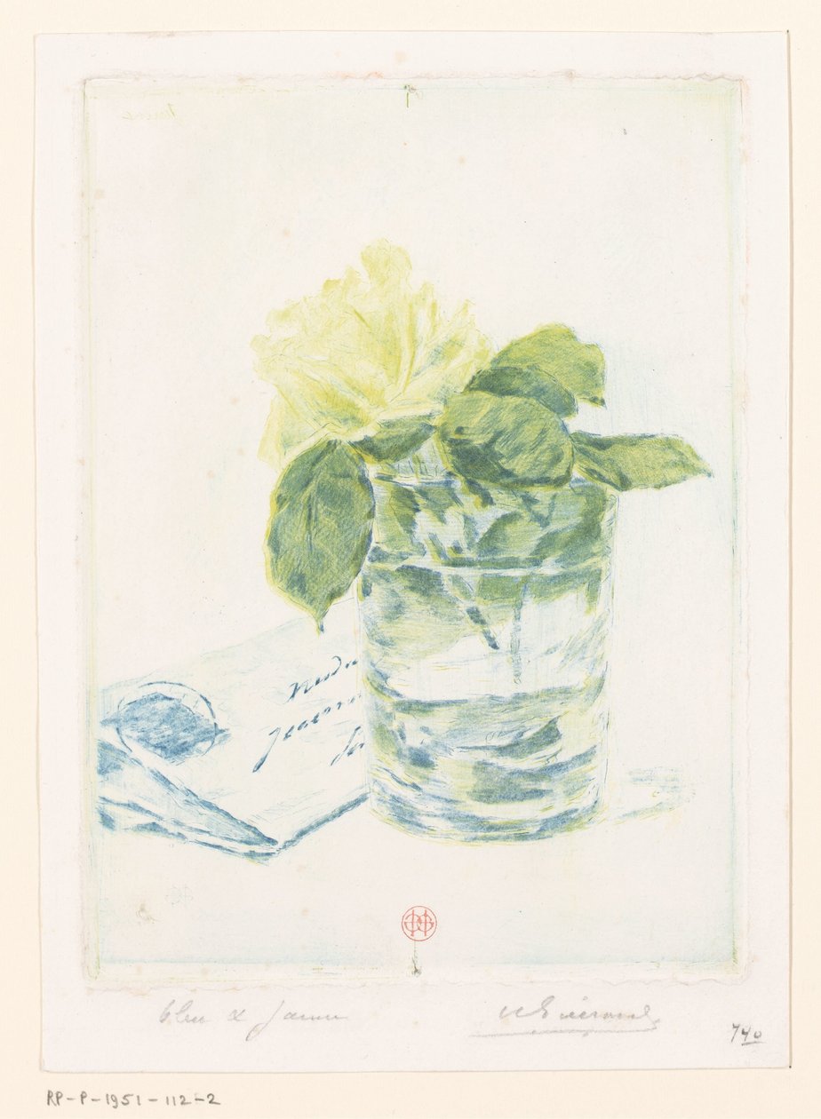 Levél egy váza mellett rózsával alkotó: Henri Charles Guérard (signed by artist)