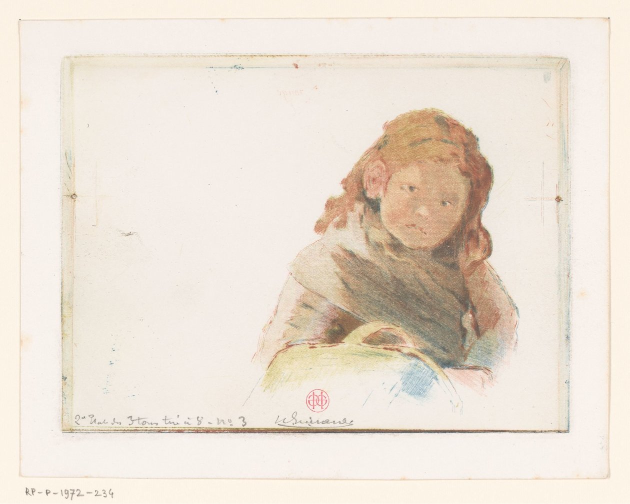 Lány kosárral a virágos réten alkotó: Henri Charles Guérard (signed by artist)