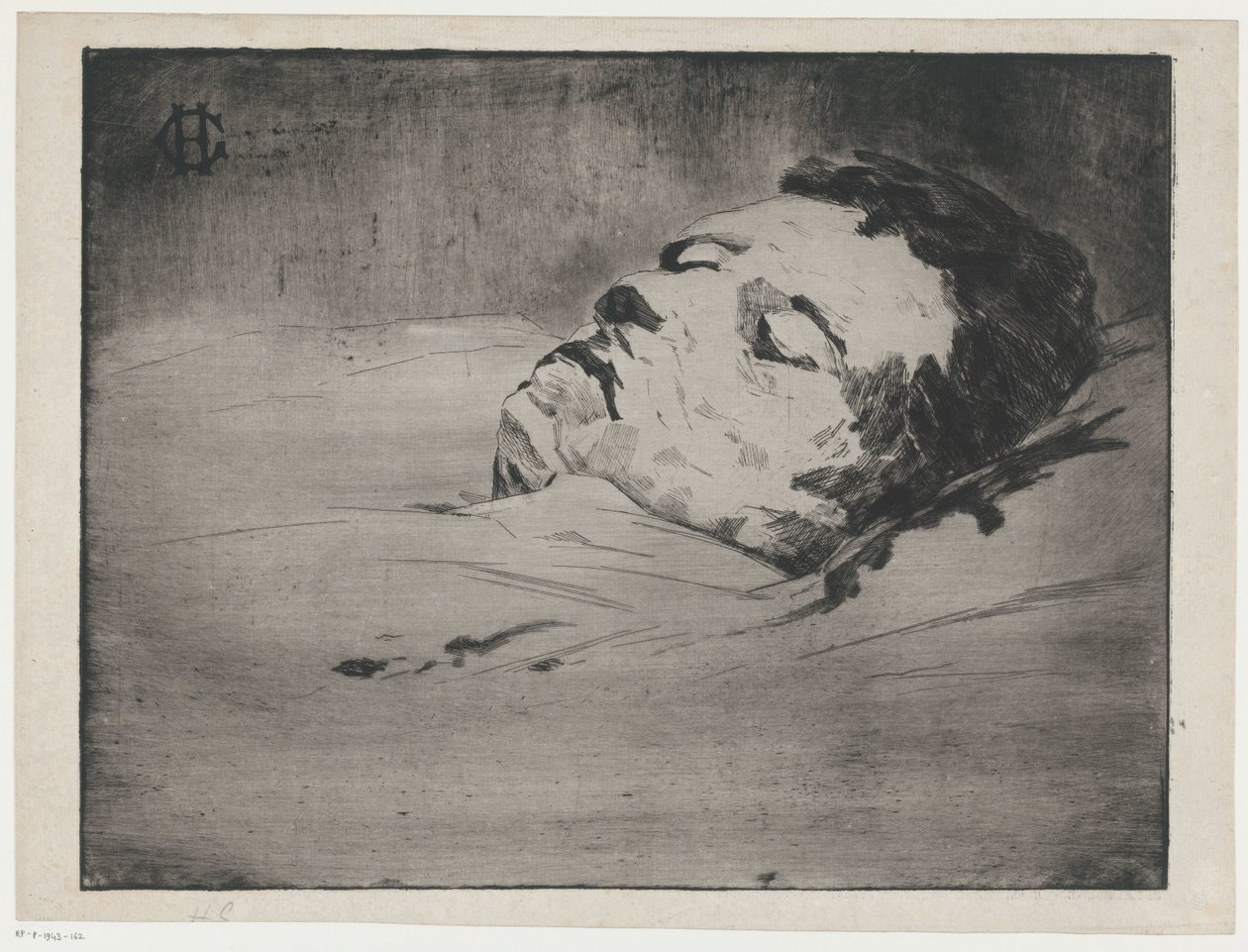 Egy ismeretlen férfi portréja a halálos ágyán alkotó: Henri Charles Guérard (signed by artist)