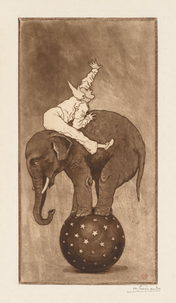 Elefánt és bohóc LElephant et le Clown, c. 1889. alkotó: Henri Charles Guérard