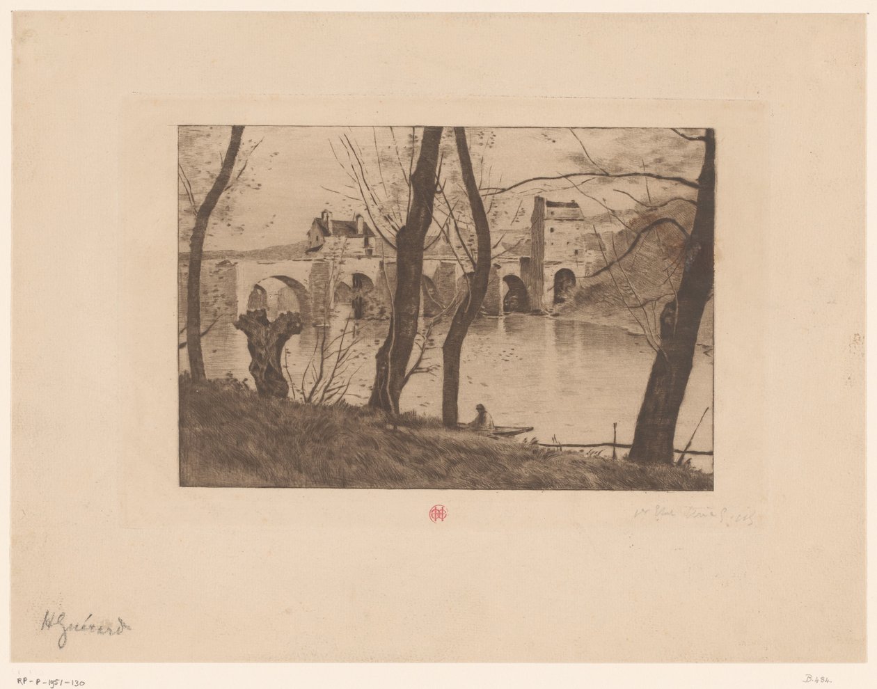 Kilátás a Mantes-la-Jolie-i hídra alkotó: Henri Charles Guérard