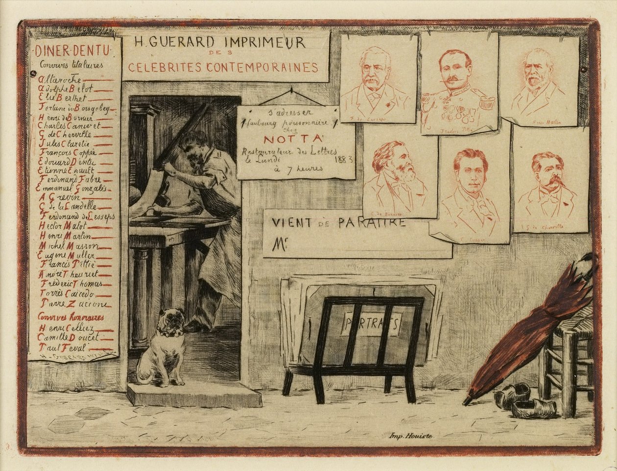 De Lesseps, Coppée, Pittié tábornok, de Bornier, Henri Martin, Miss de Cherville portréi, 1883 (rézkarc, szárazhegy) alkotó: Henri Charles Guérard