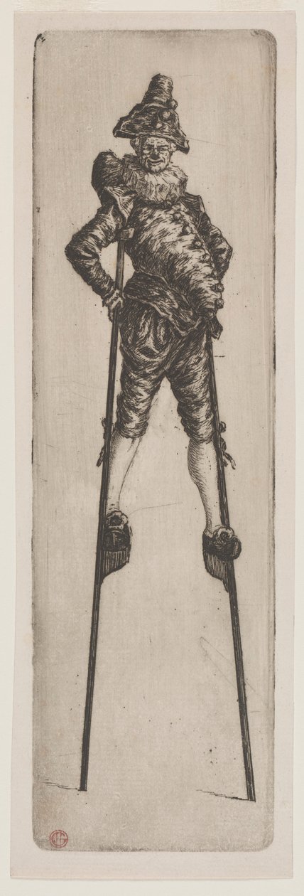 Punchinello gólyalábasokon, c. 1888. alkotó: Henri Charles Guérard