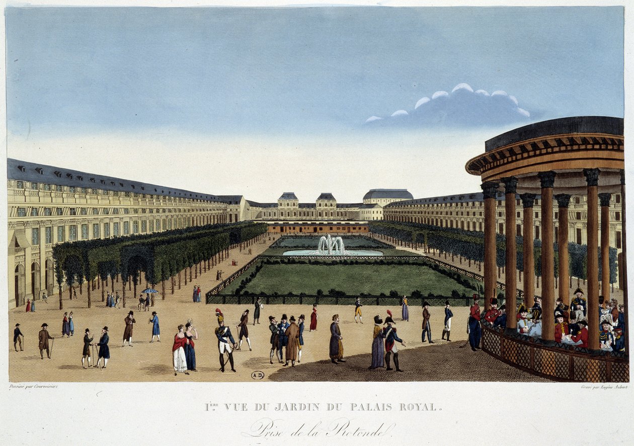 A Palais-Royal kertje, 1820 körül – Courvoisier „"Kilátásai Párizsra" című filmben alkotó: Henri Courvoisier Voisin