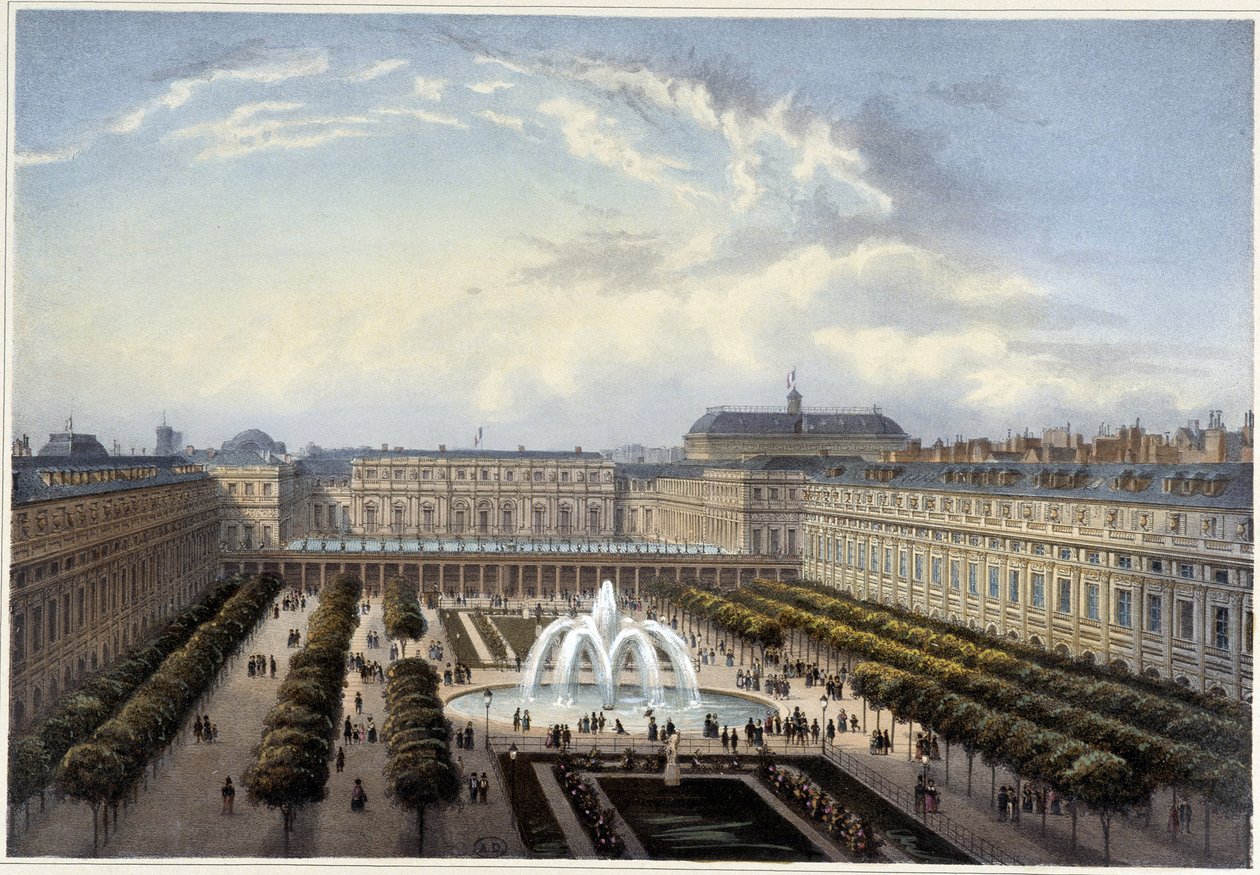Jardin du Palais-Royal, 1820 körül a Courvoisier 1827-es „"Nézetek Párizsról" című művében alkotó: Henri Courvoisier Voisin