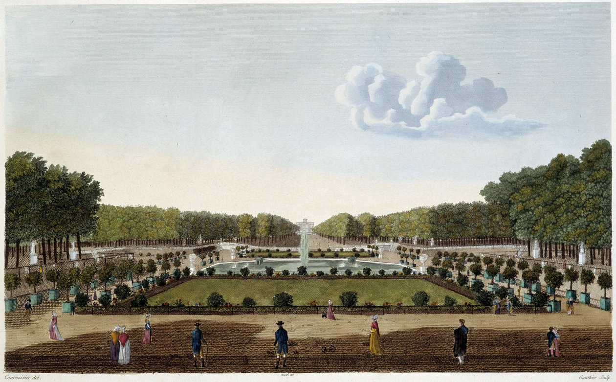 A Le Jardin du Luxembourg a Palais teraszáról nézve. Courvoisier metszet alkotó: Henri Courvoisier Voisin