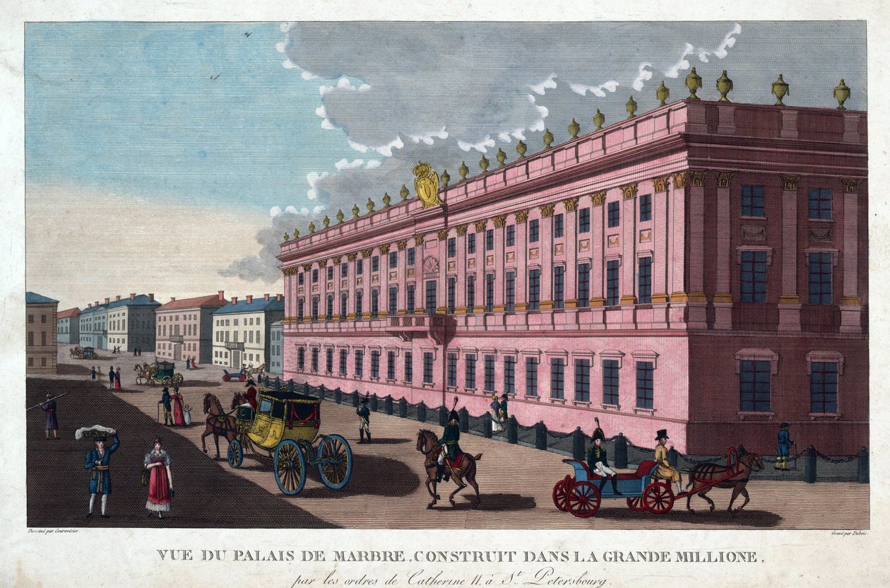 A márványpalota Szentpéterváron - Courvoisier-Voisin, Henri (1757-1830) - c. 1811 - Rézkarc, akvarell - 32,4x49,3 - Magángyűjtemény alkotó: Henri Courvoisier Voisin