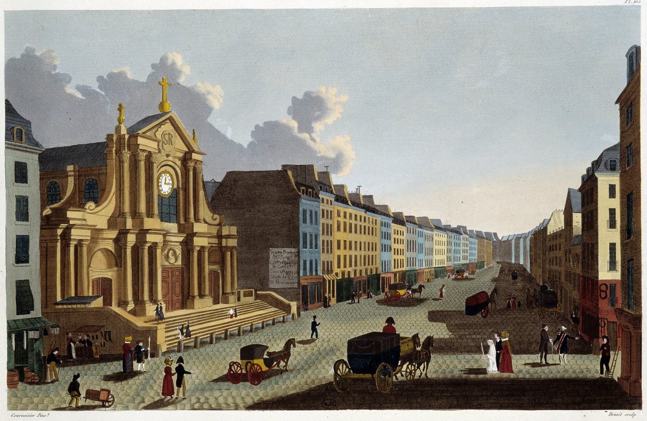 Saint-Roch templom, 1820 körül - Courvoisier „Párizsi kilátásai” című művében alkotó: Henri Courvoisier Voisin