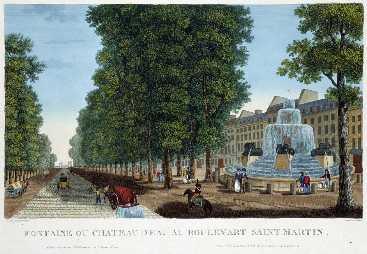 Bd St Martin szökőkútja vagy vízi vára – Courvoisier „” Vues de Paris”-ban alkotó: Henri Courvoisier Voisin