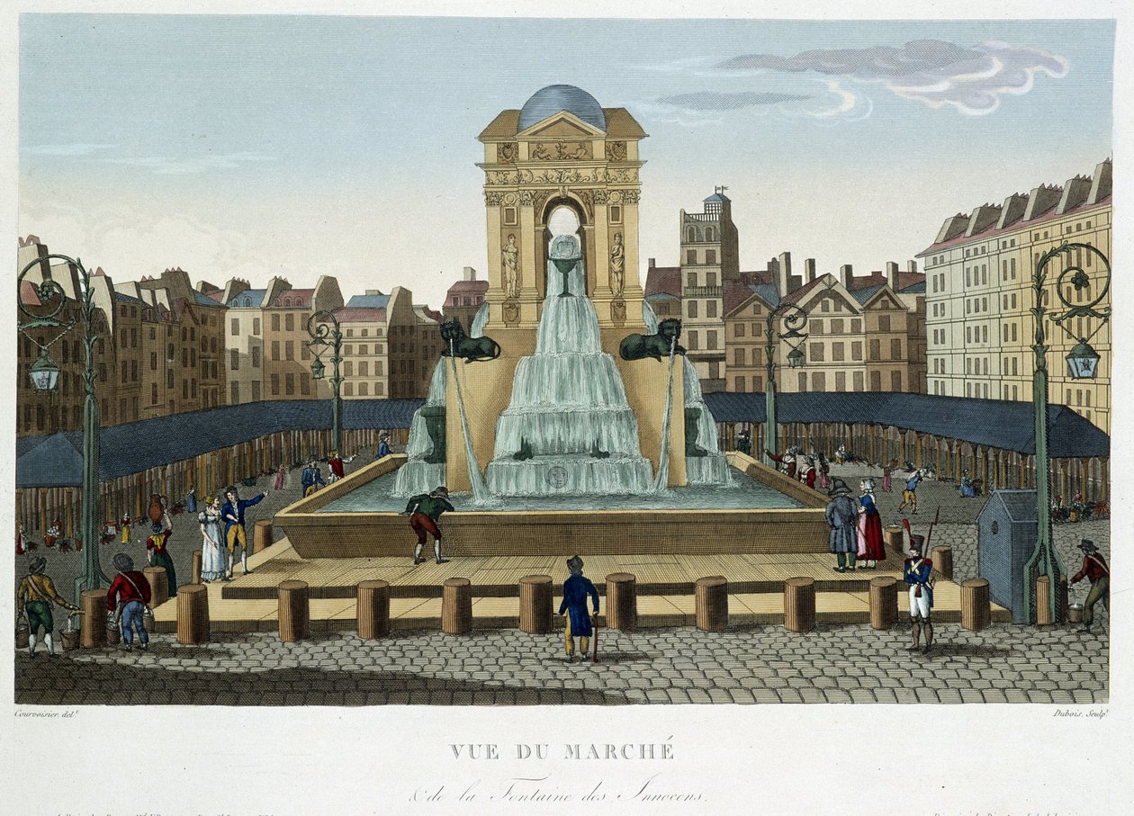 Az ártatlanok szökőkútja, 1820 körül – Courvoisier 1827 „"Párizsi kilátásai" című filmben alkotó: Henri Courvoisier Voisin