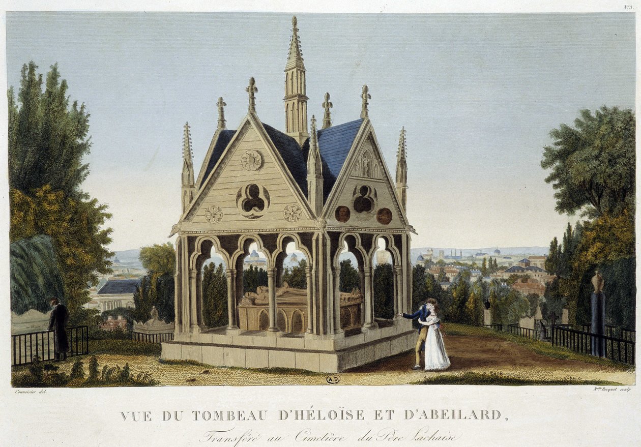 Héloïse és Abelard sírja Père Lachaise-ban, kb. 1820 - Courvoisier „"Párizsi kilátásai" című művében alkotó: Henri Courvoisier Voisin