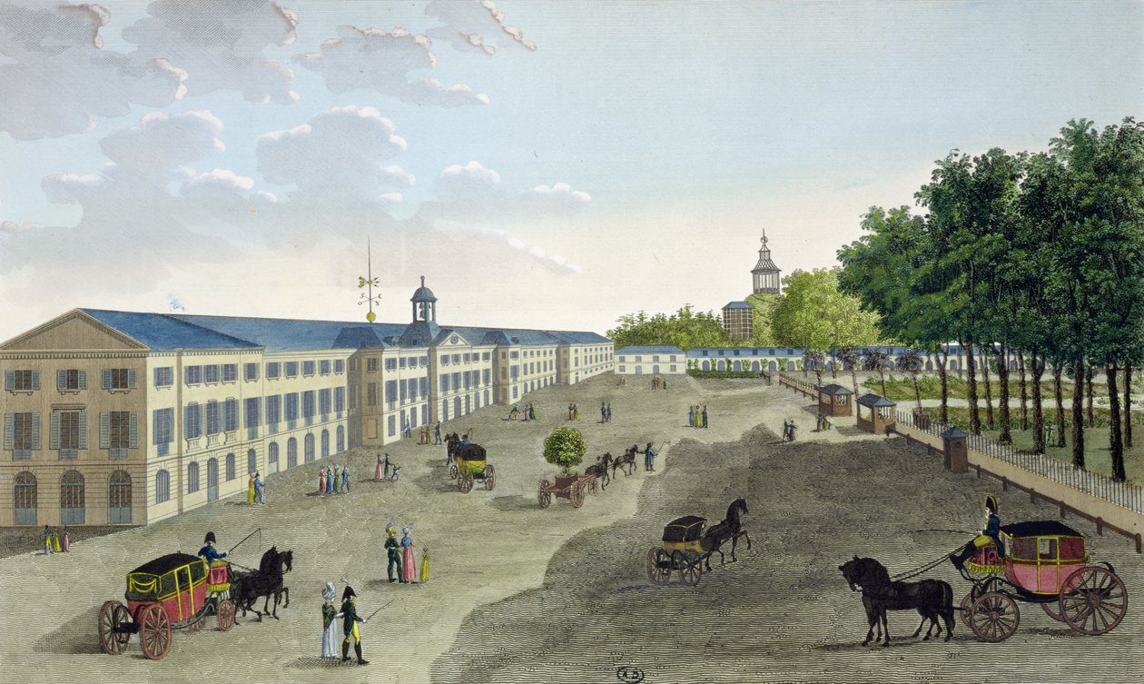 A párizsi Jardin des Plantes Természettudományi Múzeum új galériájának képe, Claude Fortier (1775-1835) metszetével (színes metszet) alkotó: Henri Courvoisier Voisin