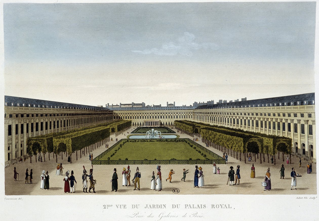 A Királyi Palota kertjének látképe - Courvoisier "Párizsi nézetek" című könyvében. alkotó: Henri Courvoisier Voisin