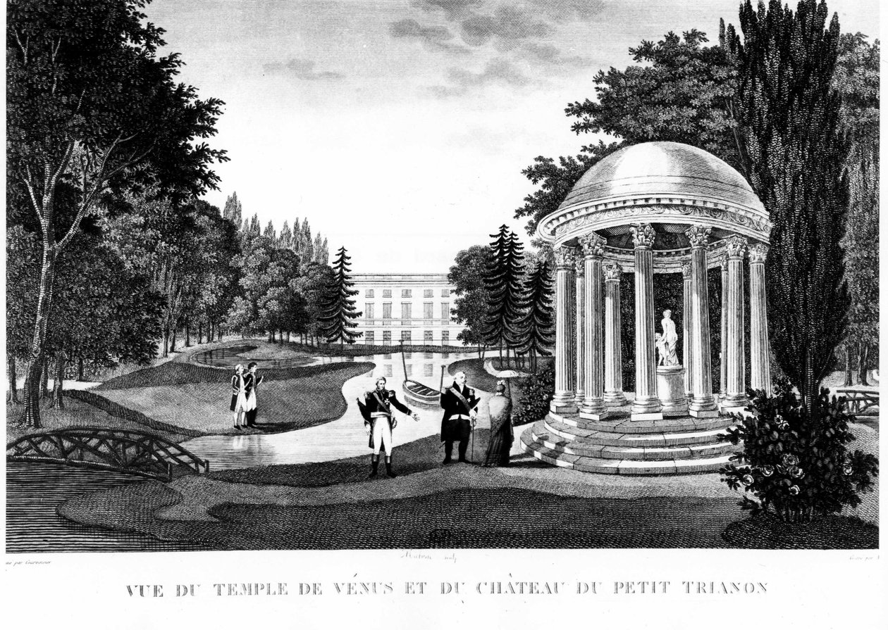 Kilátás a Vénusz-templomra és a Versailles-i Peer Trianon kastélyára – Courvoisier rajza alkotó: Henri Courvoisier Voisin