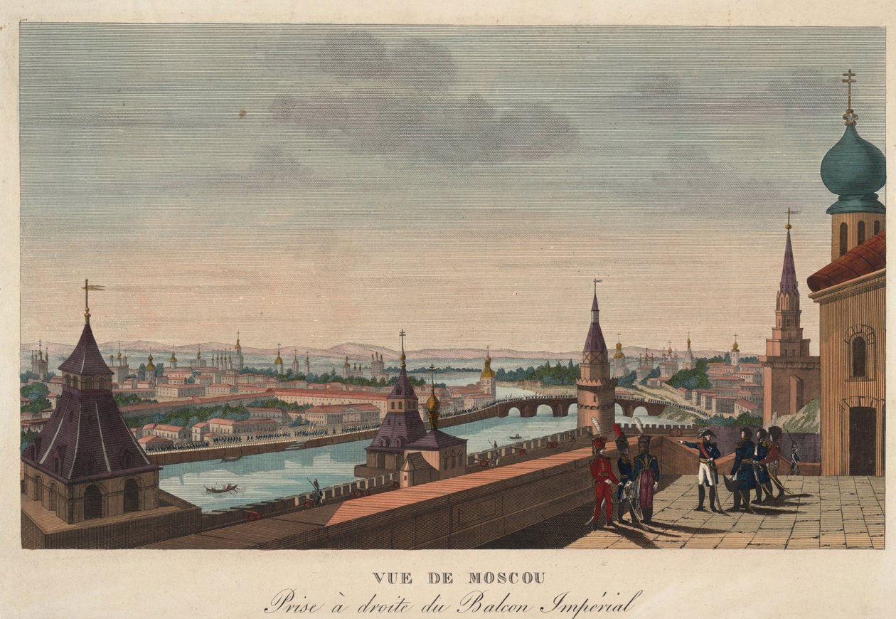 Kilátás Moszkvára a császári palota erkélyéről, Oroszország"" (Moszkva látképe a császári palota erkélyéről) Henri Courvoisier-Voisin metsze (1757-1830) - 1812 Méret: 40,7x55,6 cm Magángyűjtemény alkotó: Henri Courvoisier Voisin