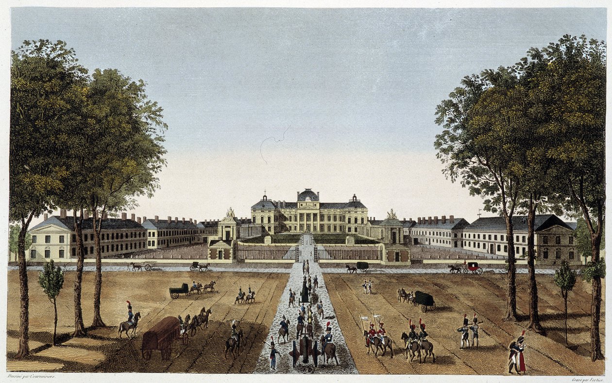 Kilátás a Királyi Katonai Iskolára, kilátás az Avenue Vaugirard felől, kb. 1820 - Courvoisier „"Párizsi kilátásai" című művében alkotó: Henri Courvoisier Voisin