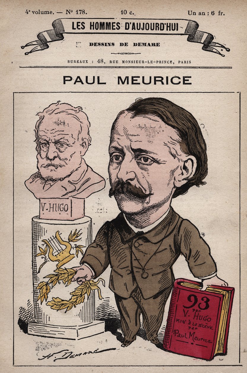 Rajzfilm Francois Paul Meurice (1818-1905) angol drámaíróról és az Evenement szerkesztőjéről, amelyet Victor Hugo alapított, akinek ő volt az irodalmi végrehajtója, és szerkesztette műveit (1880-1885) - a 