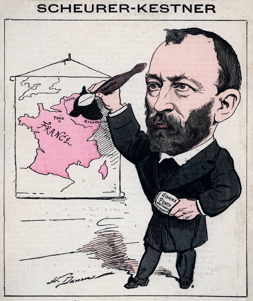 Auguste Scherer-Kestner (Scheurer Kestner) (1833-1899) vegyész, iparos és elzászi politikus portréja – Henri Demare karikatúrája a „Les Hommes d