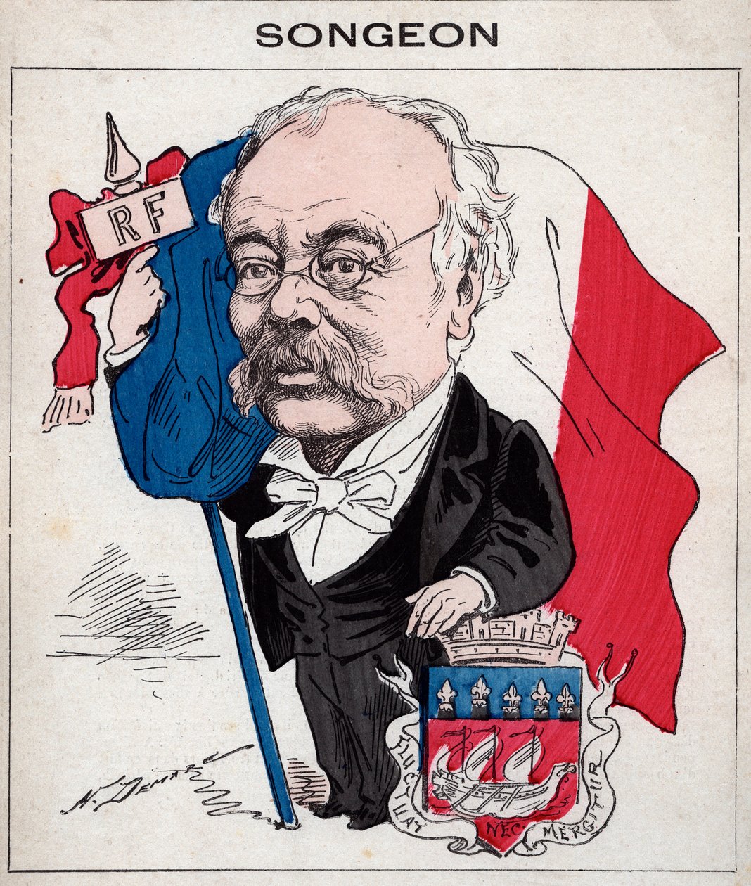 Jacques Songeon (1818-1899), a párizsi önkormányzat korábbi elnökének portréja – Henri Demare karikatúrája a „Les Hommes d