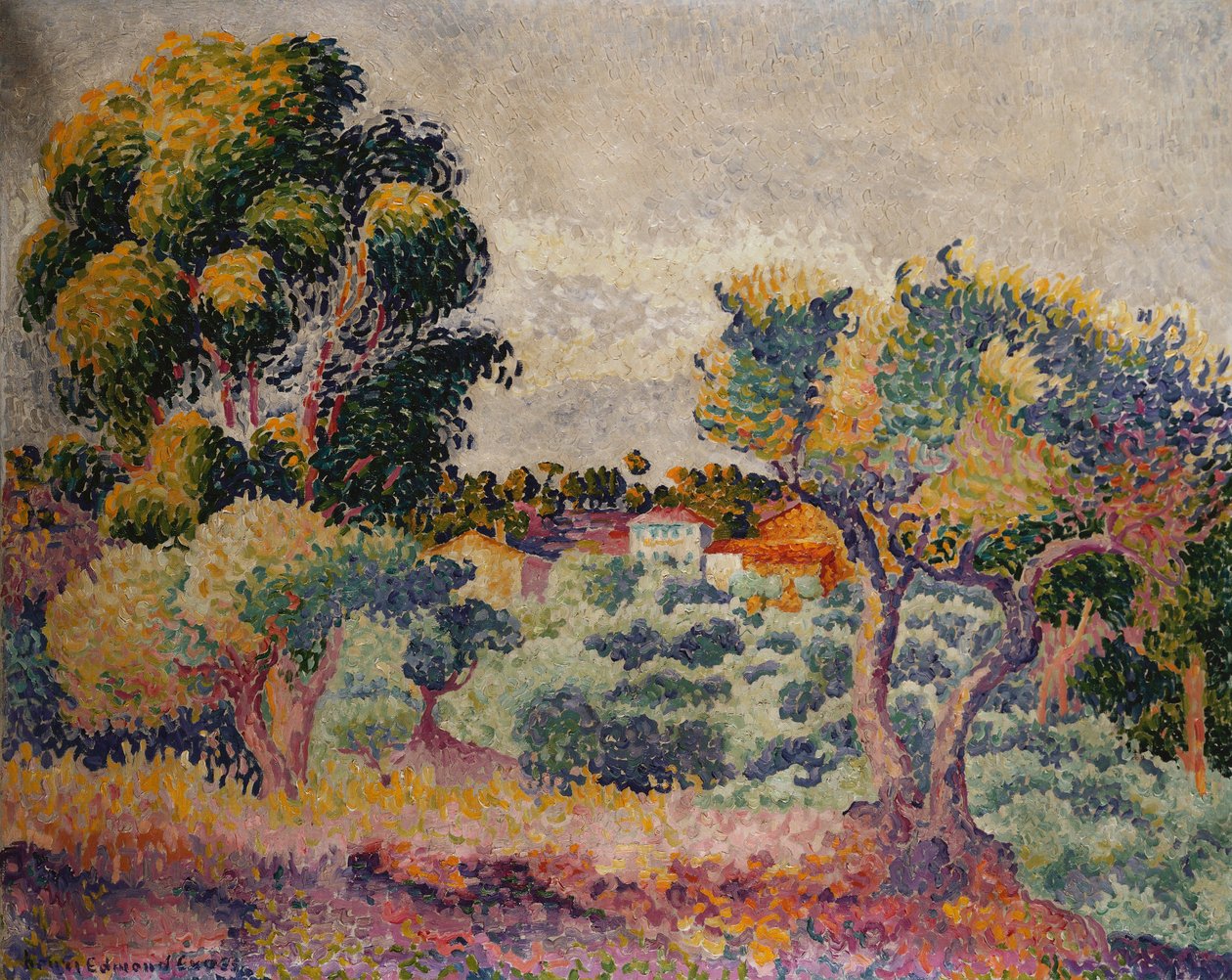 Eukaliptusz és olajfaliget alkotó: Henri Edmond Cross