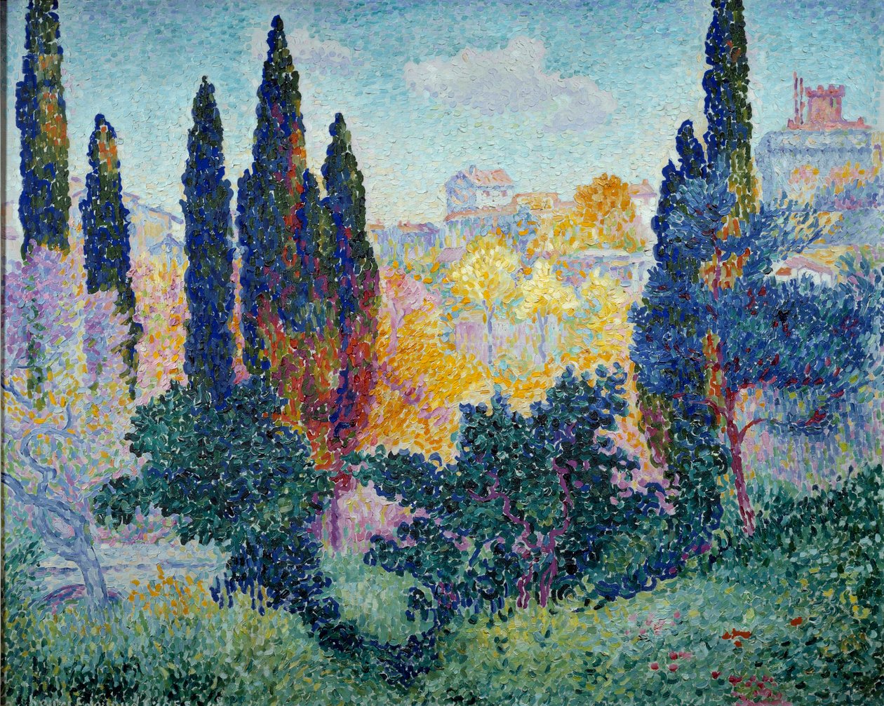 A ciprusok Cagnesben Henri Cross Delacroix festménye (Henri Edmond Cross) (1856-1910) 1908 V. 0,81x1 m Párizs, Musee d