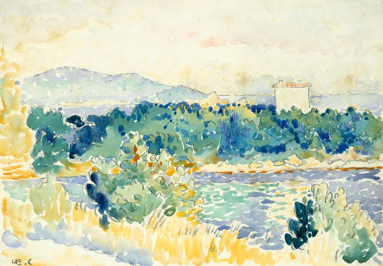 Mediterrán táj fehér házzal, 1900-1905. alkotó: Henri Edmond Cross