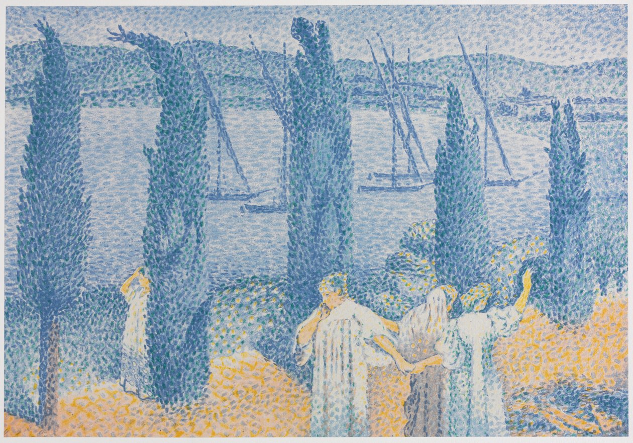 A sétány tája ciprusokkal, La Promenade Paysage aux cyprès, 1897. alkotó: Henri Edmond Cross