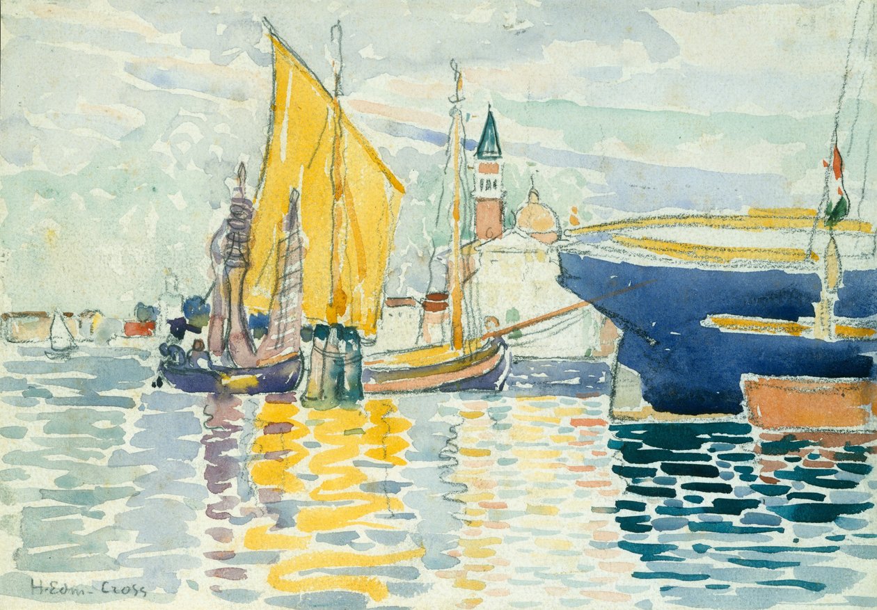 Velence-The Giudecca, 1903 (wc, grafit és szén, nehéz, fehér szőtt papíron) alkotó: Henri Edmond Cross
