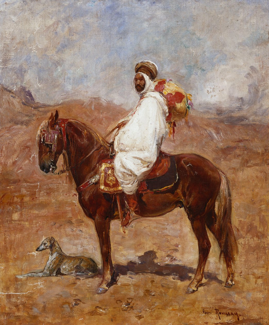 Egy arab lovon a sivatagi tájon alkotó: Henri Emilien Rousseau