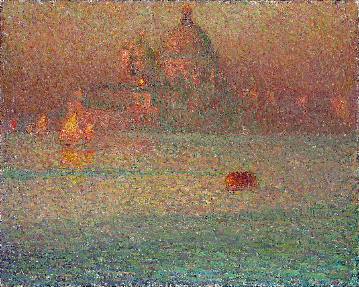 Tűzijáték - Téli reggel Velencében - Henri Le Sidaner (1862-1939) festménye, Olaj, vászon alkotó: Henri Eugene Augustin Le Sidaner