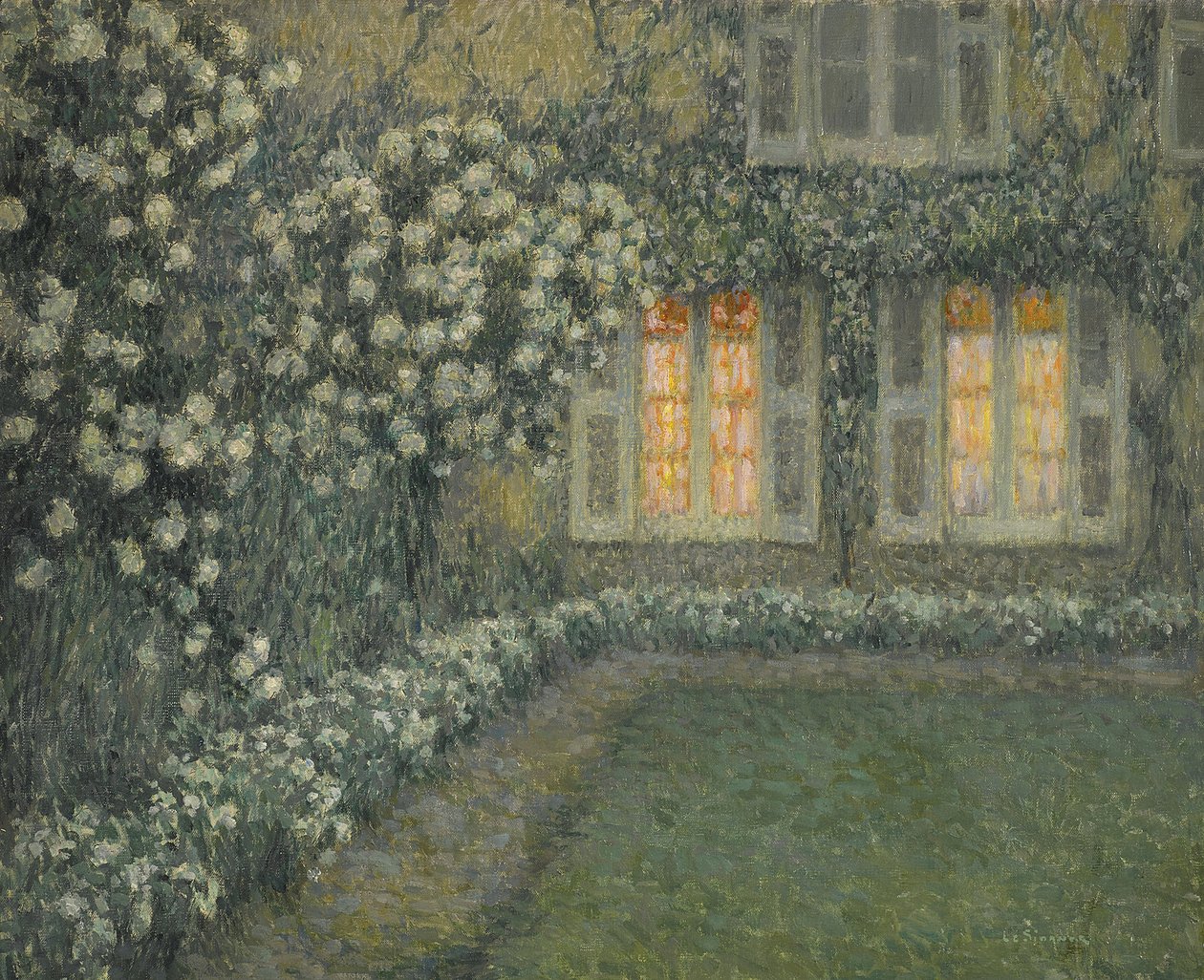 Posztimpresszionizmus: Le jardin blanc au crepuscule (A fehér kert alkonyatkor), Le Sidaner, Henri (1862-1939) alkotó: Henri Eugene Augustin Le Sidaner