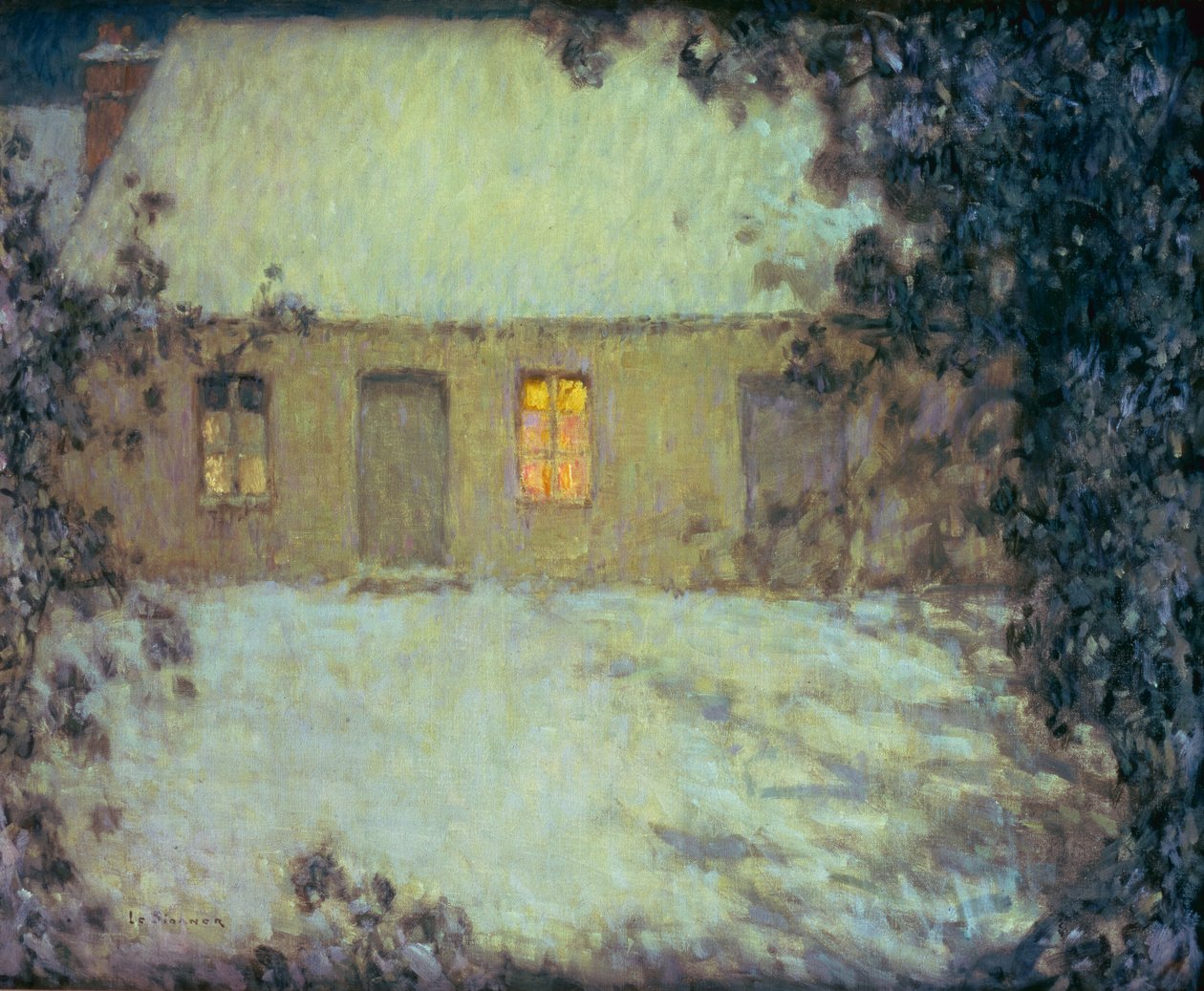 Nádfedeles kunyhó a hó alatt (olaj, vászon) alkotó: Henri Eugene Augustin Le Sidaner