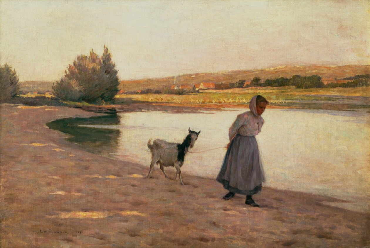 Nő húz egy kecskét alkotó: Henri Eugene Augustin Le Sidaner