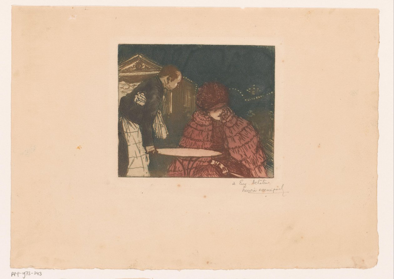 Nő a teraszon pincérrel alkotó: Henri Evenepoel (signed by artist)
