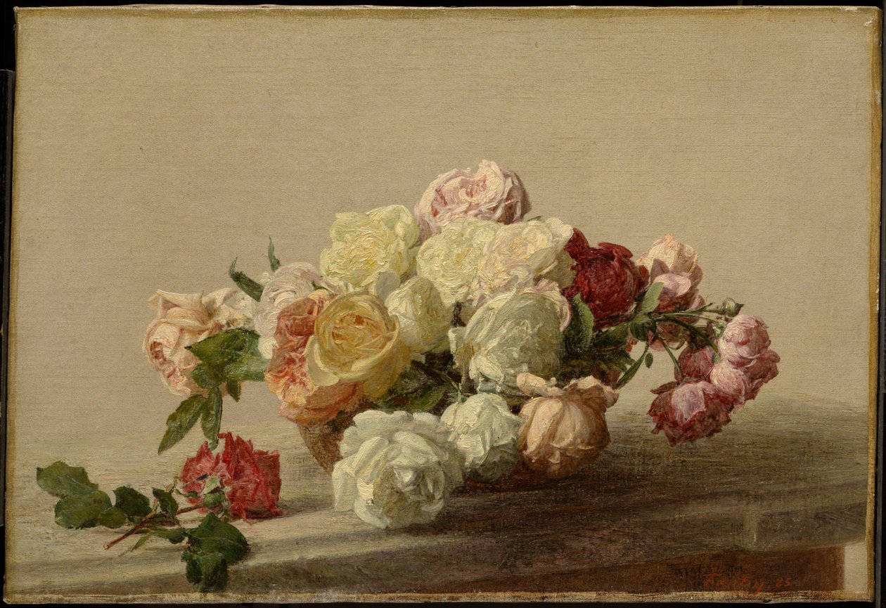 Rózsákkal teli tál márványasztalon alkotó: Henri Fantin-Latour