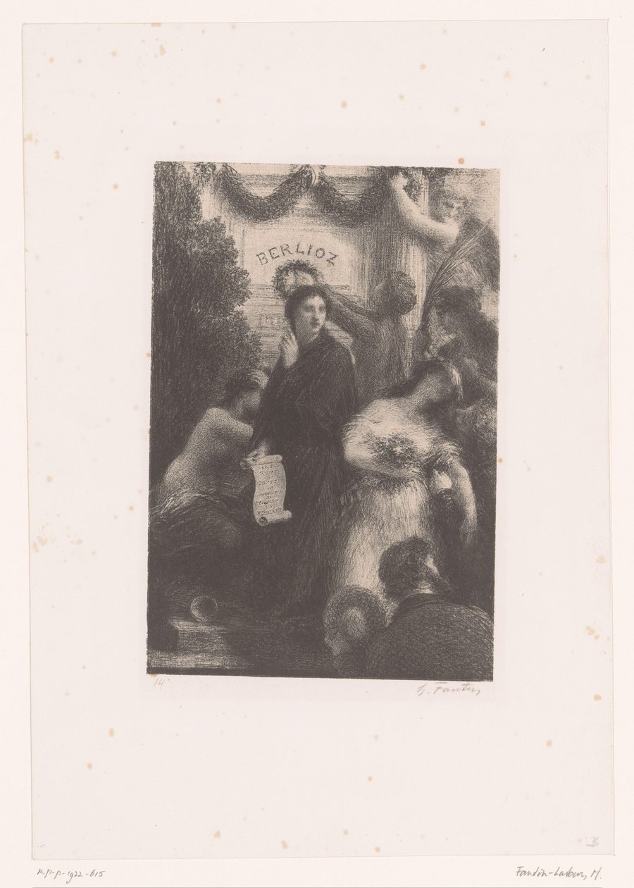 Allegorikus alakok Berlioz sírjánál Apoteózis Hector Berlioz élete és művei (sorozat címe) alkotó: Ignace Henri Jean Fantin Latour