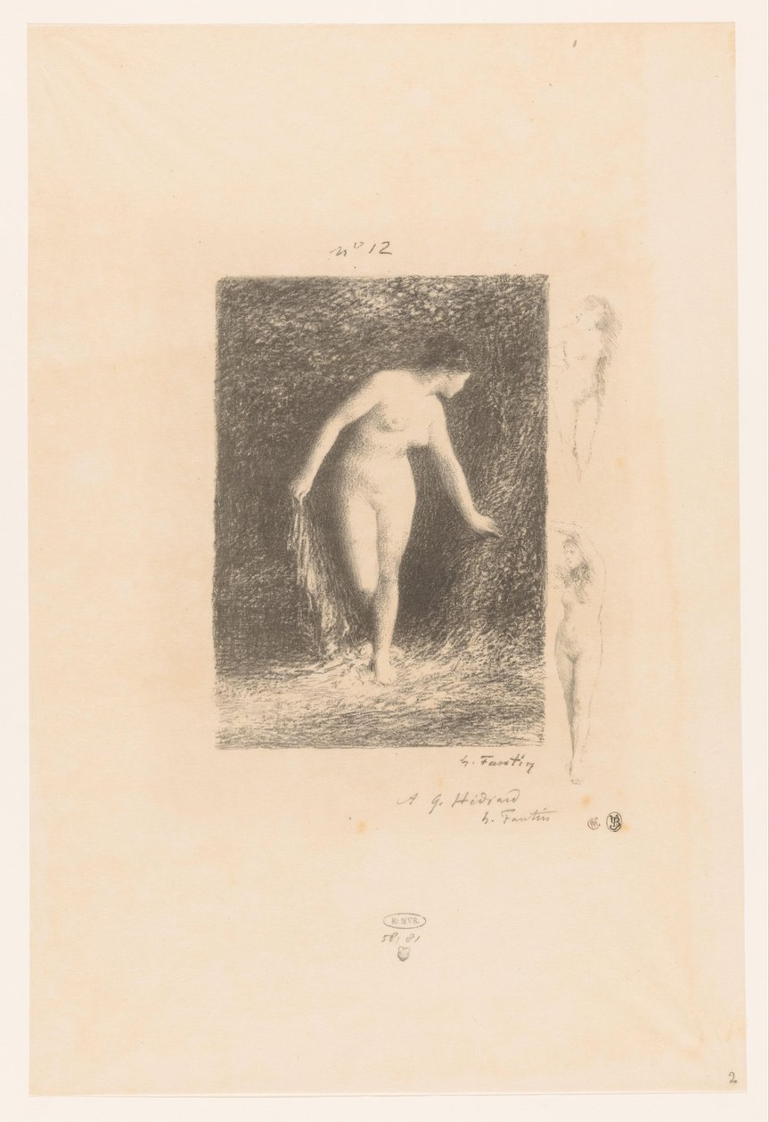 Diana ontkleedt zich om te baden Diana Gedichten van André Chénier (sorozat címe) Illusztrációk André Chénier verseihez (sorozat címe) alkotó: Ignace Henri Jean Fantin Latour