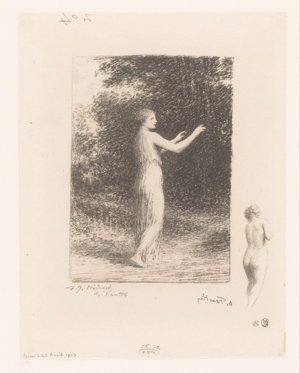 Maagd van Lycus vándorolt ​​a természetben A koldus Gedichten van André Chénier (sorozat címe) Illusztrációk André Chénier verseihez (sorozat címe) alkotó: Ignace Henri Jean Fantin Latour