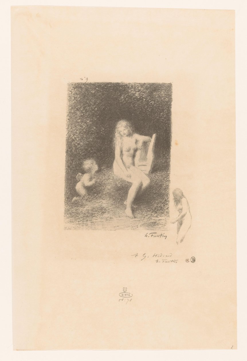 A Muze van de muziek találkozott Amorral Ezt énekelték a következő Naiadok XXI Gedichten van André Chénier (sorozat címe) Illusztrációk André Chénier verseihez (sorozat címe) alkotó: Ignace Henri Jean Fantin Latour