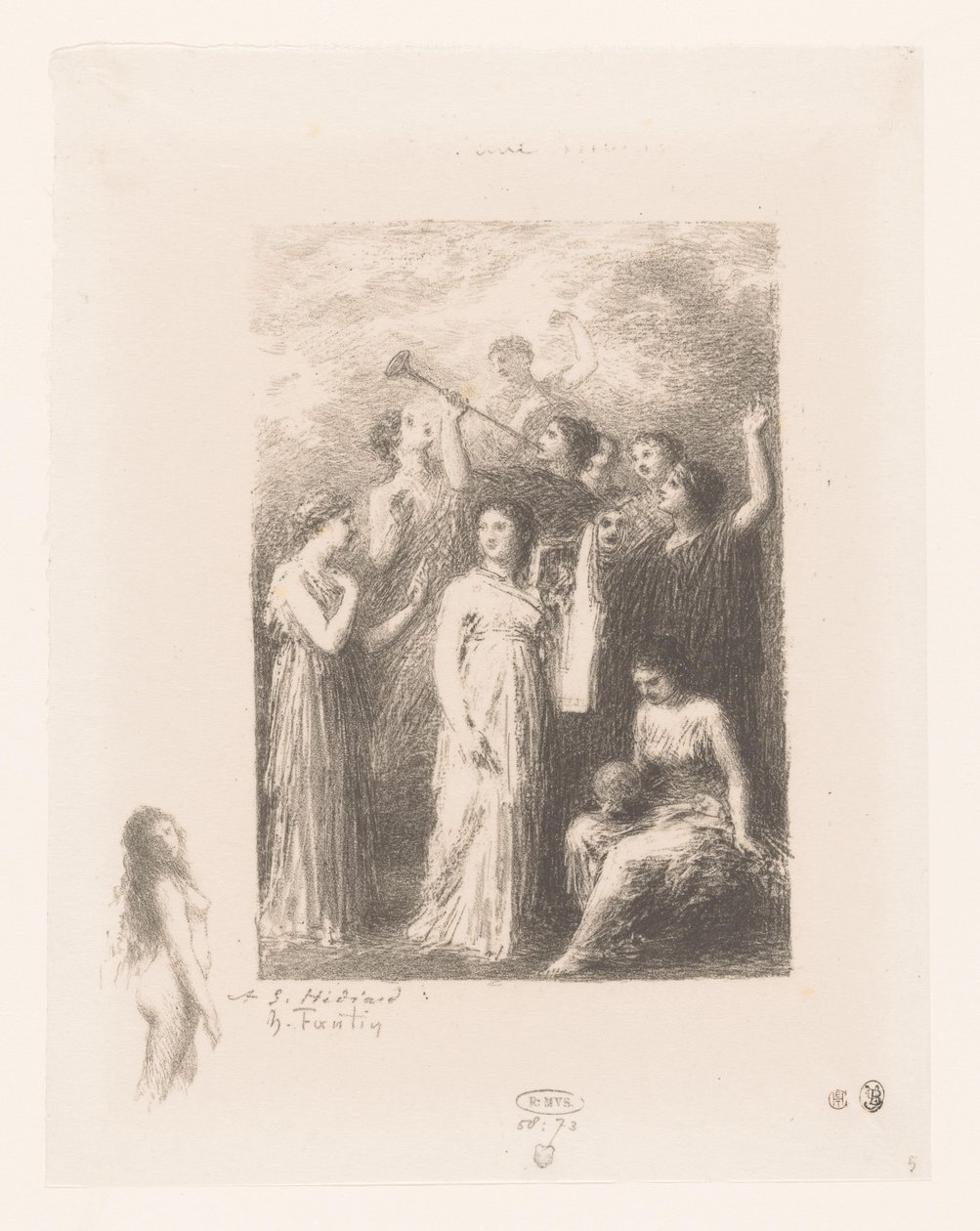 Negen muzen van de Olympus Frontispiece: The Blind Gedichten van André Chénier (sorozat címe) Illusztrációk André Chénier verseihez (sorozat címe) alkotó: Ignace Henri Jean Fantin Latour