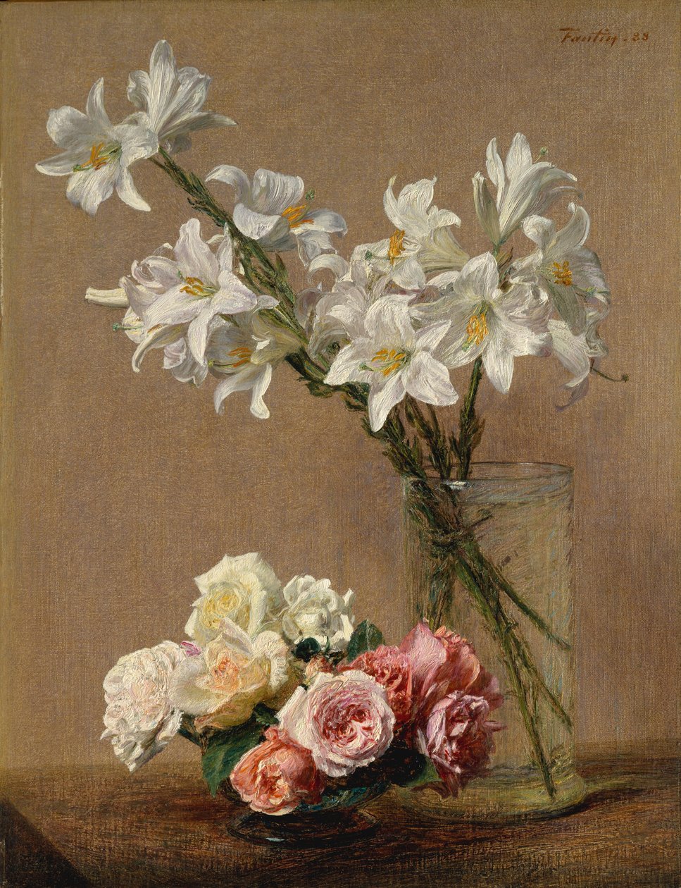 Rózsák és liliomok, 1888. alkotó: Ignace Henri Jean Fantin Latour