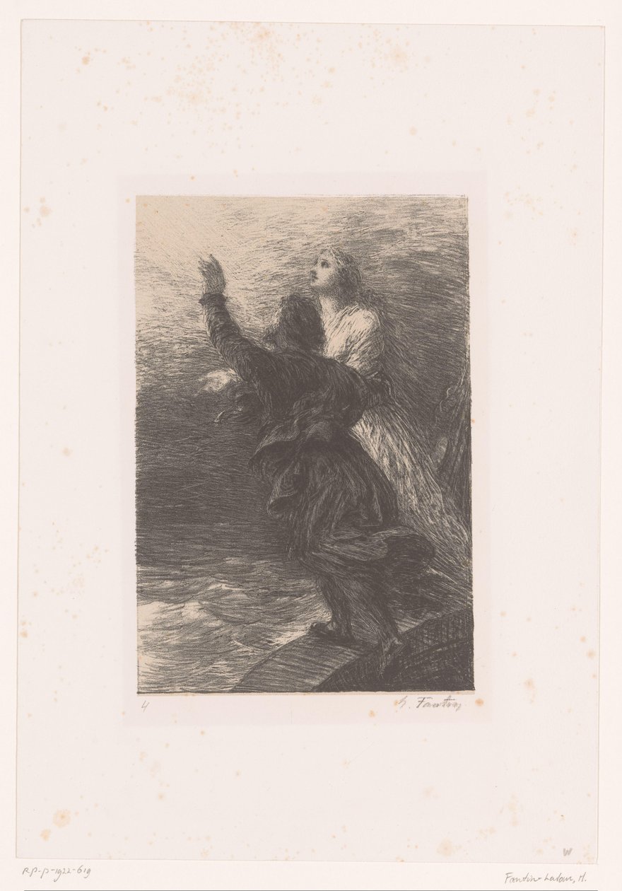 Zenta és a holland felmennek a mennybe Le Vaisseau-Fantome. törvény III. Ravissement de Senta et du Hollandais Richard Wagner élete és művei (sorozat címe) alkotó: Ignace Henri Jean Fantin Latour