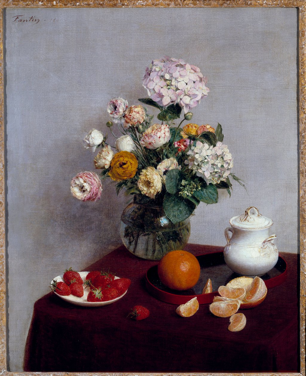 Nyári virágok és gyümölcsök festménye, Henri Fantin Latour (Fantin-Latour alkotó: Ignace Henri Jean Fantin Latour
