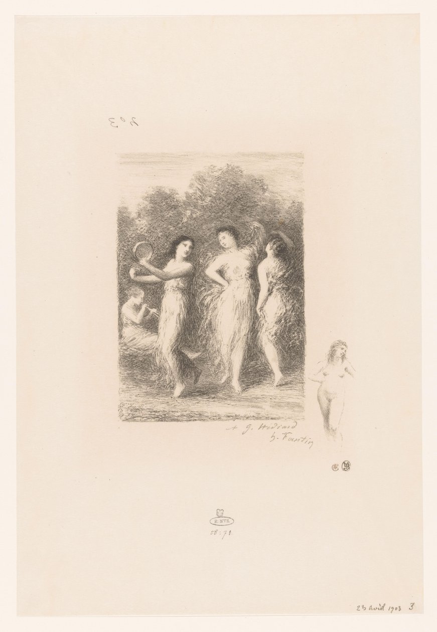 Négy fiatal nő táncol és zenél Le jeune malade André Chénier versei (sorozat címe) Illustrations pour les Poésies d