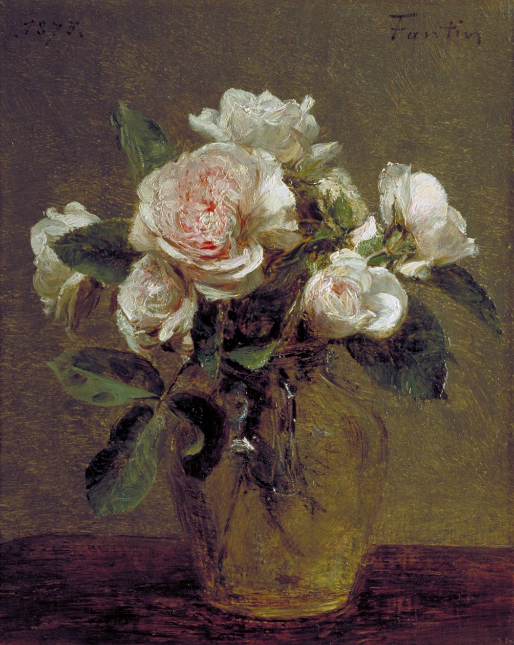„Fehér rózsák üvegvázában”, 1875 alkotó: Ignace Henri Jean Fantin Latour