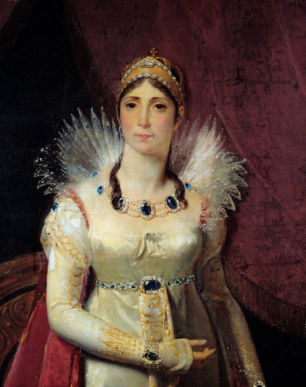 Josephine de Beauharnais impresszum portréja (1763-1814) Részlet. Henri Francois Riesener (1767-1828) festménye 1806 V. 2,3x1,3 m Malmaison, Malmaison és Bois Preau kastélyai - Josephine de Beauharnais császárné portréja (1763-1814) - Részlet. alkotó: Henri Francois Riesener
