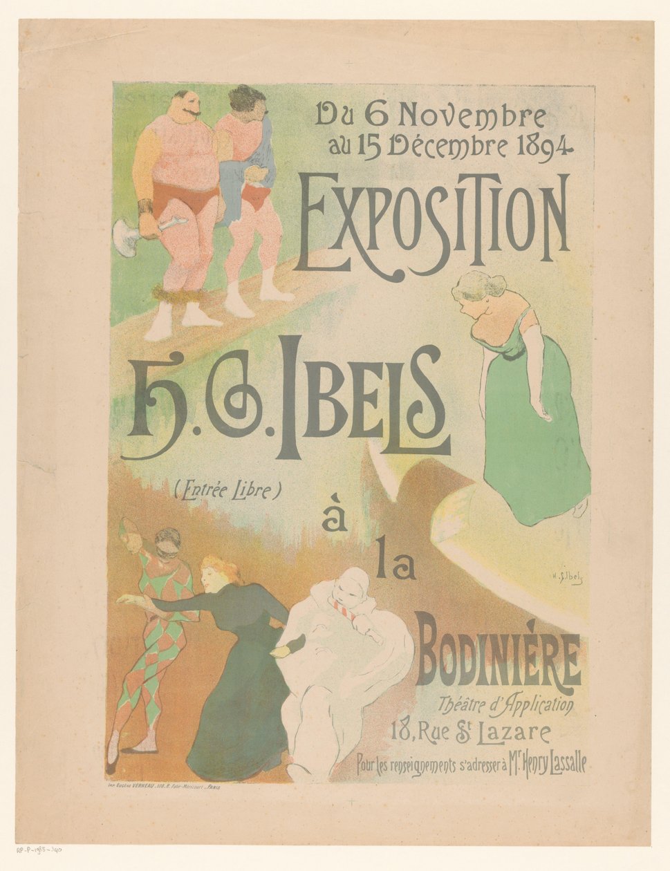 A kiállítás plakátja H.G. Ibels a La Bodinière színházban Kiállítás H.G. Ibels à la Bodinière (cím a tárgyon) alkotó: Henri Gabriel Ibels