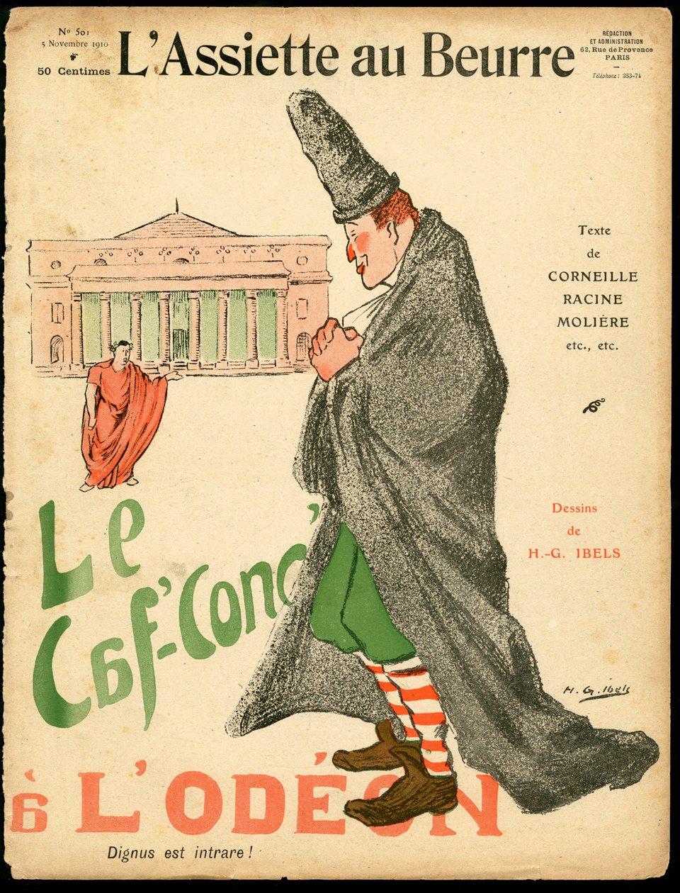 A „” L’Plate au beurre” borítója, 501. szám, Szatirikus színekben alkotó: Henri Gabriel Ibels