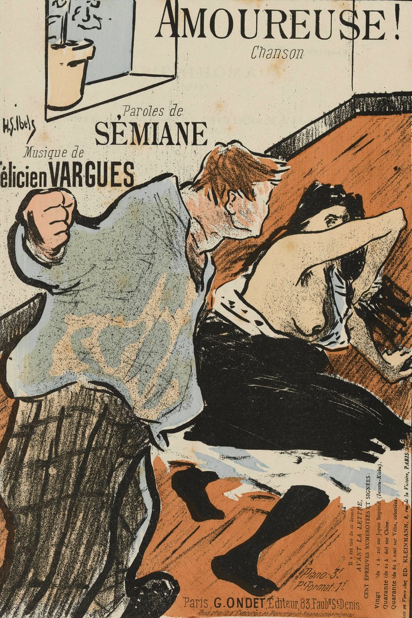 Az Amoureuse partitúrájának borítója! Felicien Vargues, Ibels, Henri Gabriel (1867-1936). Színes litográfia alkotó: Henri Gabriel Ibels